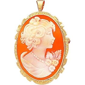 14K Yellow Gold Shell Cameo Pendant Pin Jewelry New |P by FindingKing
