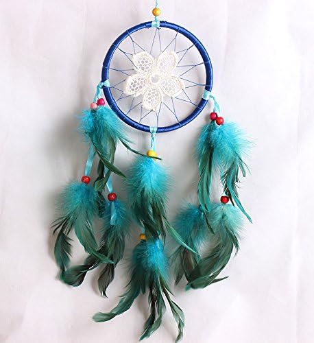 {Factory Direct Sale} Handmade Dream Catcher Circular Net with Feathers Wall Hanging Decoration Decor Ornament Craft Gift New (hlym-blue)