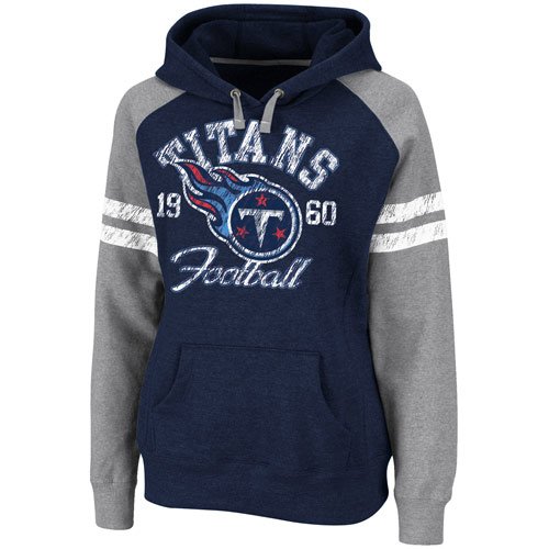 NFL Women's Tennessee Titans Long Sleeve Raglan Pullover Fleece Heather Hood (Navy/Gray, X-Large)