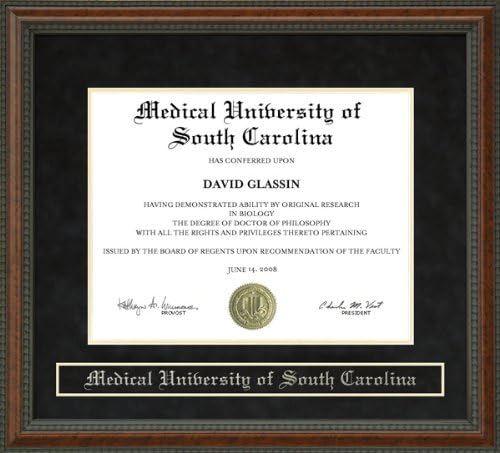 Medical University of South Carolina (MUSC) Diploma Frame with Hardwood and UltraSuede Matting - Burl - 10 x 15 vertical (portrait) document size