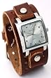 Nemesis #BB516S Men's Brown Wide Leather Cuff Band Analog Silver Dial Watch