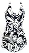 Marsol Plus Size 1PC Sarong Swimsuit in Black/White Swirl Sizes 34(8) - 40(14)