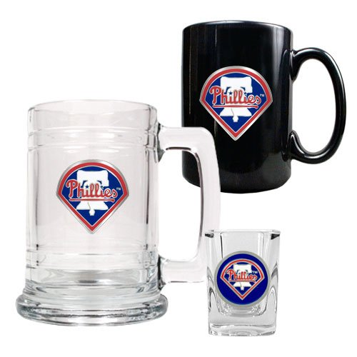 Philadelphia Phillies MLB 15oz Tankard, 15oz Ceramic Mug & 2oz Shot Glass Set - Primary Logo