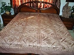 India Bedding 5pc Bole Brown Cotton Bedspread Mirror Hand Embroidery King Sized