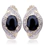 18k Yellow Gold Plated Sterling Silver Genuine Black Sapphire and Diamond Accent Hoop Earrings