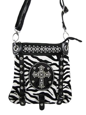 Amazon: Zebra Print Rhinestone Cross Messenger Bag Black: Shoes