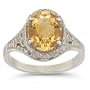 Victorian Floral Oval Citrine Ring in 14K White Gold