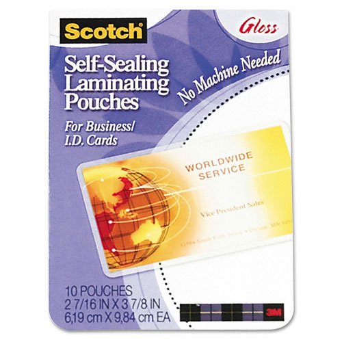 Scotch® Self-Sealing Laminating Pouches, 9.6 mils, 2-7/16 x 3-7/8, 25/Pk