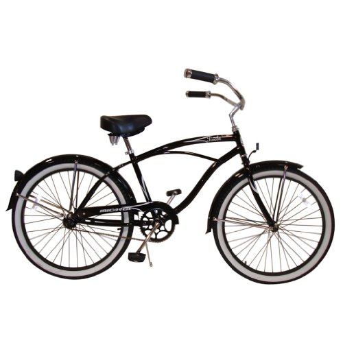Micargi Bicycles Tivola 24" Men's Beach Cruiser Bicycle - Black with Light Blue Rims and White Wall Tires