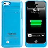 Kujian Slim Rechargeable Case with 4 LED Lights, Built-in Pop-out Kickstand Holder, 2200 mAh External Battery Backup for iPhone 5, 5s, 5c- Blue