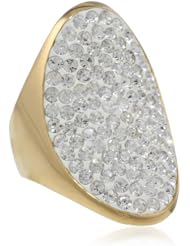 Ladys 18kt Gold Plated Stainless Steel with Simulated Diamonds Oval Shaped Ring, Size 8