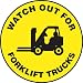 Accuform Signs MFS706 Slip-Gard Adhesive Vinyl Round Floor Sign, Legend "WATCH OUT FOR FORKLIFT TRUCKS" with Graphic, 17" Diameter, Black on Yellow