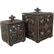 Set of 2 Metal Cast Iron Style Rusty Look Votive Holders