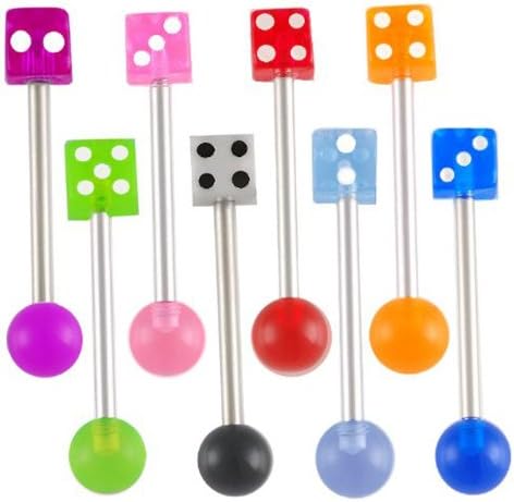 bodyjewellery14g 14 gauge 11/16 Inch 18mm surgical steel tongue bar ear nipple barbell rings balls dice acrylic lot AIGV Piercing 8Pcs