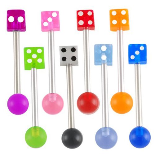 bodyjewellery14g 14 gauge 11/16 Inch 18mm surgical steel tongue bar ear nipple barbell rings balls dice acrylic lot AIGV Piercing 8Pcs