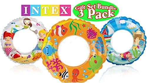 Intex Ocean Reef Transparent Swim Rings Fish, Mermaid & Beach Gift Set Bundle - 3 Pack