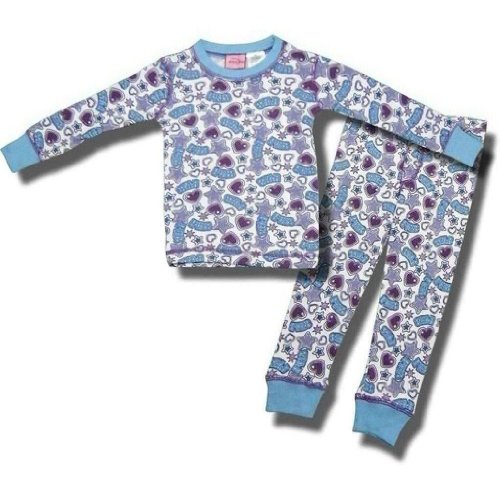 Purple and Blue Hearts and Stars Thermal Pajamas for Girls - 7/8
