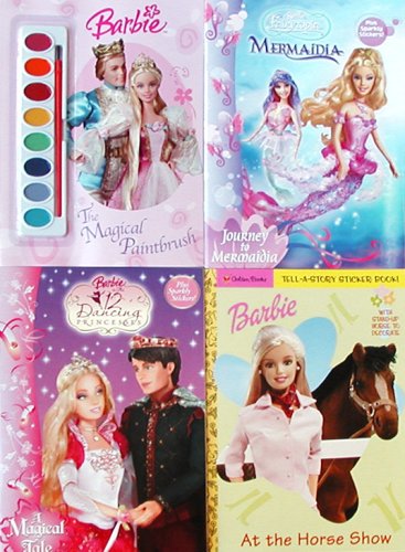 Childrens Toyshop  Toys : Set of 4 Barbie Sticker Books with Paints