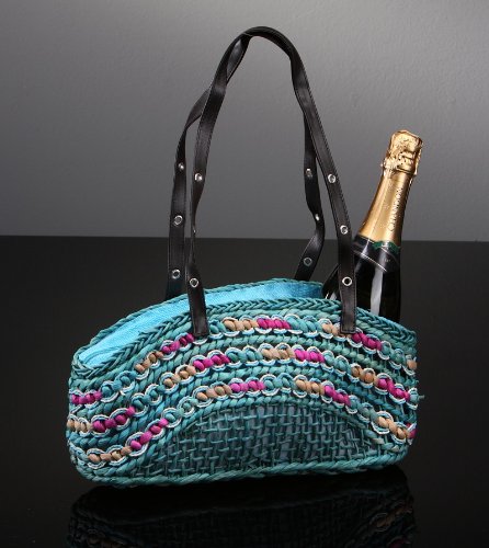 Trendy Strandtasche aus festem Bast in t&uuml;rkis
