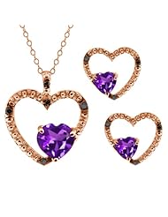 1.61 Ct Heart Shape Purple Amethyst Gold Plated Silver Pendant Earrings Set