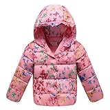 子供服　冬　ダウンジャケット　保温性よく　厚くする　ファッション　軽快　着心地良い　蝶の図　ピンク　120cm