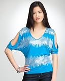 bebe V-Neck Cold Shoulder Sequin Top