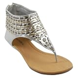 ANJU Women's Low Wedge Sandals Silver Metallic