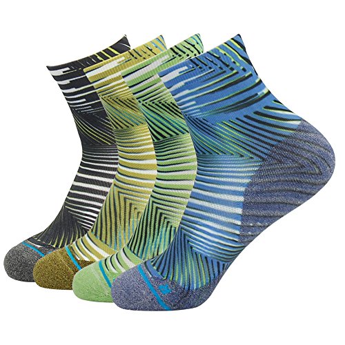 HUSO Unisex Striped Print Quick Wicking Quarter Running Socks 1,4 Pairs