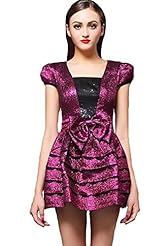 A-line Cocktail Short Lace  Tiered Cotton/Polyester Short Sleeves Evening Dress/Prom Dress/Wedding Party Dress/Mini Dress  With a Bow(s)