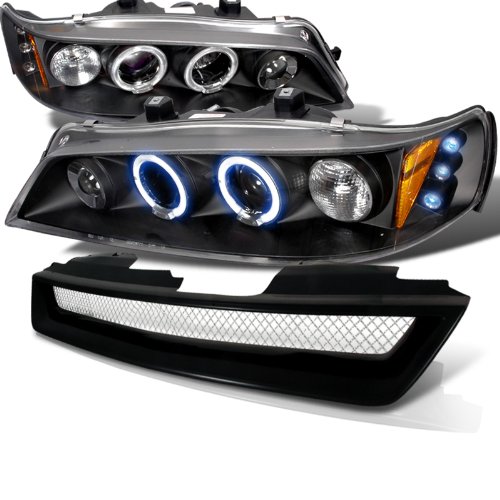 Honda Accord Lx Ex Black Led Halo Projector Headlights Black Grill