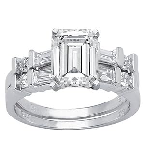 2.23 Carat Emerald Cut / Shape GIA Certified 14K White Gold Channel Set Baguette And Round Diamond Wedding Set ( D Color , VVS1 Clarity )
