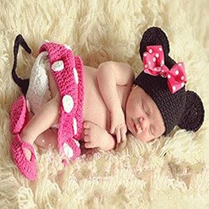 Jastore® Photography Prop Baby Costume Pink Mouse Crochet Knitted Hat Diaper Shoes