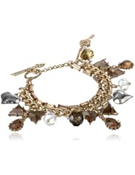 Betsey Johnson "Iconic Summer Metallics" Crystal Bow and Gem Multi-Charm Toggle Bracelet, 7.5"