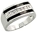 14 Karat Weissgold gestreifter Rechteckige Herren Diamanten Ring, mit Schwarz Onyx Stein & 0.38 Karat Brilliantschliff Diamanten, (10mm) breit