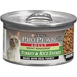Pro Plan Canned Cat Food, Adult Extra Care Weight Management Ground Turkey and Rice Entrée...