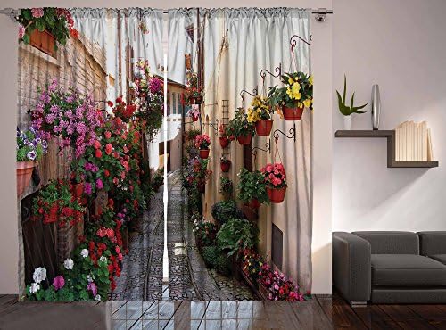 Digital Graphic Print Flower Alley Designer's Collection Window Curtain 2 Panel 108"x90" 4933 Exclusive Design