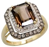 14k Gold Large Stone Ring, w/ 0.55 Carat Brilliant Cut Diamonds & 3.45 Carats 10x8mm Emerald Cut Smoky Topaz Stone, 5/8 (16mm) wide