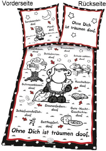 Herding 487352050 Microfaser-Bettw&auml;sche Sheepworld Ohne dich ist tr&auml;umen doof. 80 x 80 cm + 135 x 200 cm