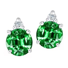 Buy 3.04 cttw 14k White Gold AAA Created Emerald and Genuine Diamond Earring Studs in 14k White Gold by Finejewelers