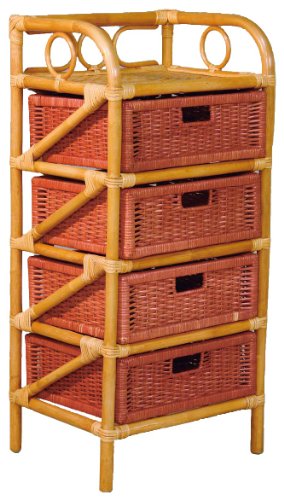 Hansen Korb 2439/4F Rattanregal mit 4 Schubladen B 45 T 35 H 95 cm, gr&uuml;n, rot oder blau Preisvergleich
