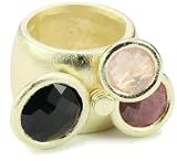  Sheila Fajl Rose Quartz Black Onyx Rhodonite 18k Gold-Plated Ring, Size 7