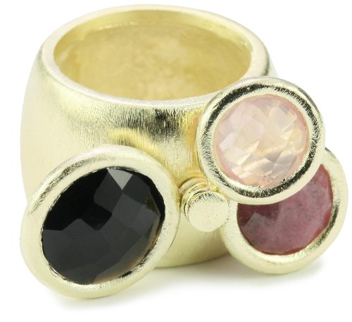 SHEILA FAJL Rose Quartz Black Onyx Rhodonite 18k Gold-Plated Ring, Size 7