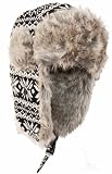 JAFurTweed81891J Unisex Snowflake Wool Tweed Faux Fur Lined Winter Earflap Bomber Trooper Aviator Hat - Black