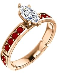 14K Rose Gold Marquise Cut Diamond and Ruby Ring -- LIFETIME WARRANTY
