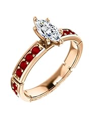 10K Rose Gold Marquise Cut Diamond and Ruby Ring -- LIFETIME WARRANTY