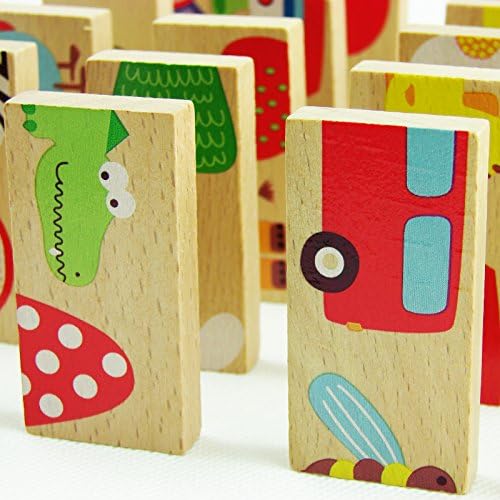 AutoSunShine Baby Toys 28Pcs Beech Wood Animal Domino Solitaire Domino Wooden Toys Educational Blocks Baby Early Learning Toys Birthday Gift