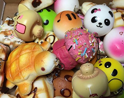 HABAER 15PCS Randomly Kawaii Squishy Toys Panda Bread Buns Toasts Multi Donuts Turtles Cell Phone Charms Keychains