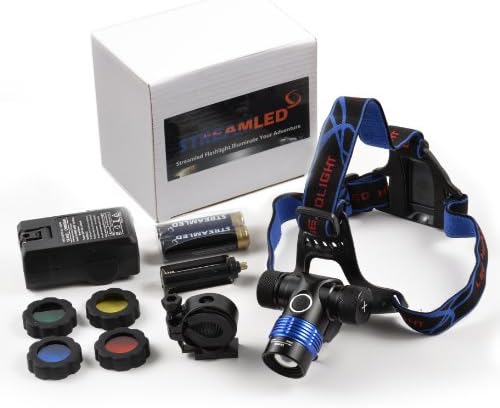 STREAMLED 1200 Lumen 2 in 1 Zoomable CREE XM-L T6 LED Colorful Bicycle Headlamp 5 Color Lights + Charger + 18650 Battery