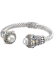 18K Yellow Gold and Sterling Silver White Mabe Pearl with Blue Topaz Cuff Bracelet