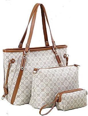 eTrade 3 in 1 Bucket Shopping Tote Handbag w/Zippered Pouch/Removable Pouch - Brown